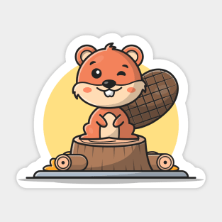 Cute Beaver Sitting Cartoon Vector Icon Illustration Sticker